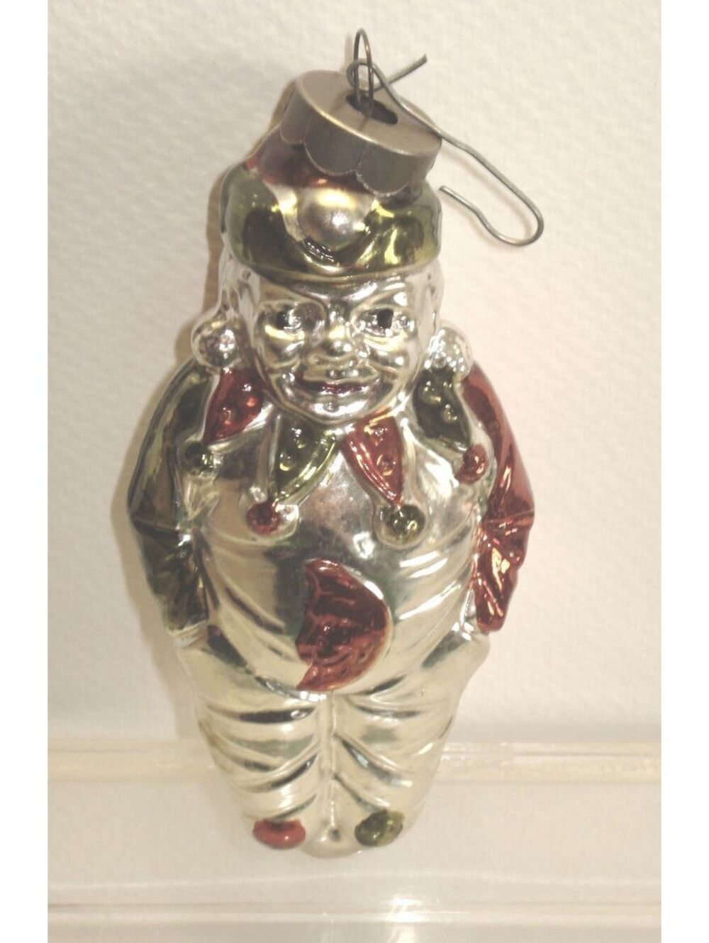 Antique German Silver W/ Red paint Mercury Glass Clown W/ Hands in Pockets